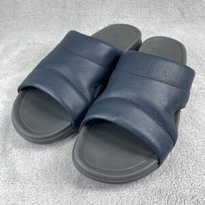 FitFlop Freeway Pool Slide Sandals Mens 13 L66 097 Blue Leather Casual Slip On